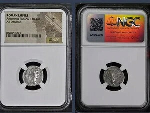 美しいアントニヌス・ピウス・ローマ硬貨 138-161年 NGC 鑑定済み銀デナリウス