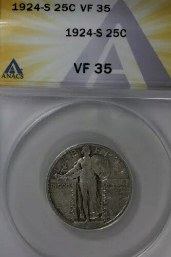 1924-S .25 ANACS VF 35 スタンディングリバティクォーター、リバティ25セント｜WORLD RESOURCE【KING店】