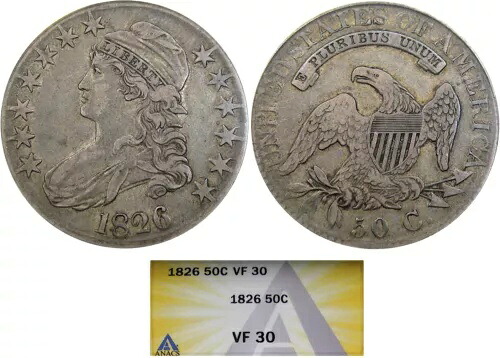 1826 50C ANACS VF30 キャップド バスト ~ ハイエンドで完璧なオリジナル。見た目は XF!|WORLD RESOURCE【KING店】