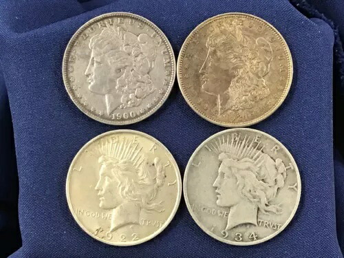 1900-1934年 モーガン&ピース シルバーダラー 4種類のコインセット B0868|WORLD RESOURCE【KING店】