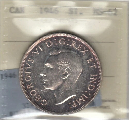1946年カナダ銀貨1ドル - ICCS MS62 - XOH458 - 以前はPCGSでMS63と評価|WORLD RESOURCE【KING店】