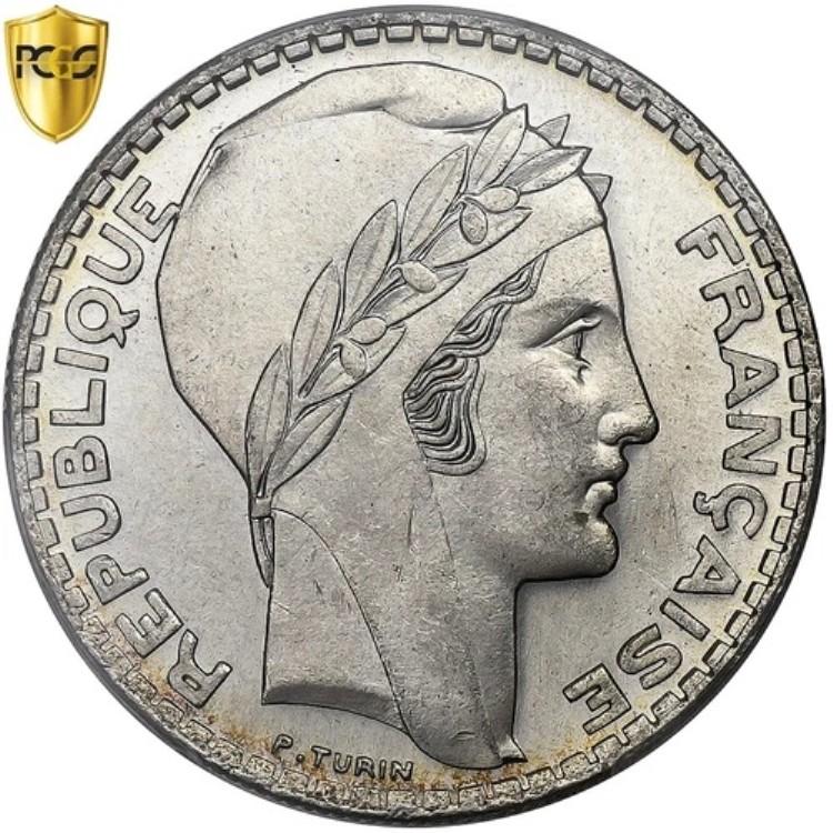 [#1120624] フランス、20フラン、トリノ、1934年、パリ、銀、PCGS、MS(64)、ル・フラン｜WORLD RESOURCE【KING店】
