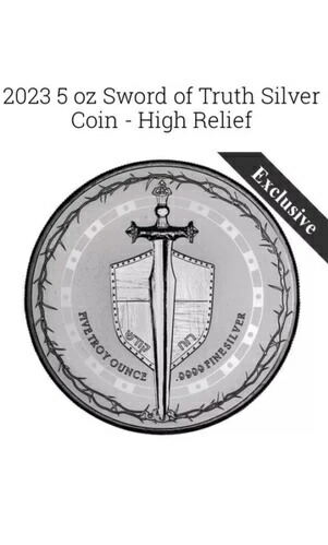 2023年 真実の剣シリーズ 5オンス シルバーコイン 高浮き彫り - クリスチャン ~画像
