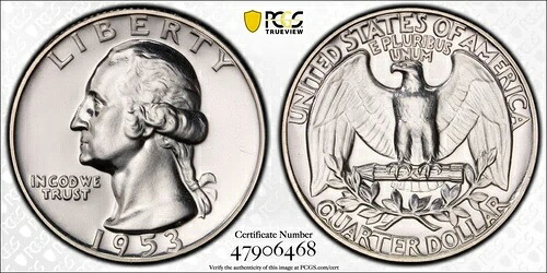 1953年 25セント シルバー プルーフ ワシントン クォーター PCGS PR65 再彫刻 TF FS-901｜WORLD RESOURCE【KING店】
