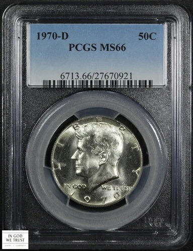 1970年 D ケネディ シルバー ハーフドル 50セント PCGS MS 66