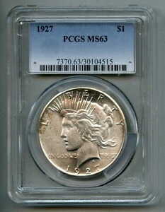 1927年ピースシルバーダラーPCGS MS 63