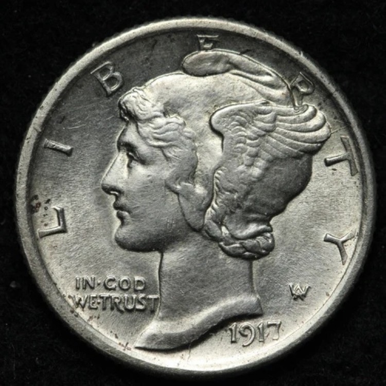 1917-D マーキュリー銀貨 10セント硬貨 BU *未流通* MS E305 KACCM