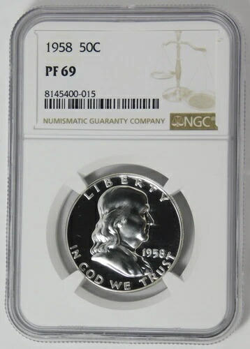 1958年 シルバー フランクリン ハーフドル ビッググレード！NGC ジェムプルーフ-69