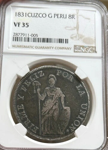 1831年ペルークスコ銀貨8レアルNGC VF35美しい色｜WORLD RESOURCE【KING店】