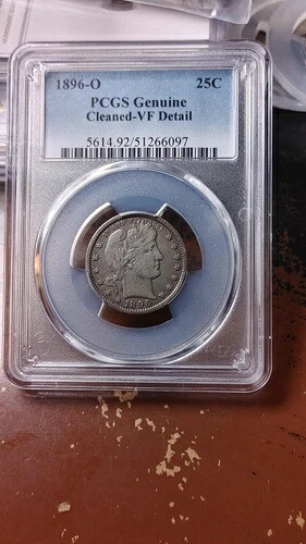 1896年 O バーバー シルバー クォータードル 25セント PCGS VF 詳細クリーニング済み 5180