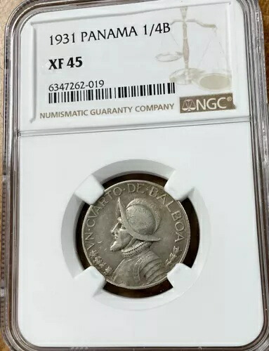 1931年 パナマ 1/4 バルボア銀貨 - NGC XF45 希少キーデート