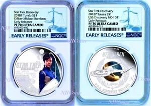 2枚セット 2018年 スタートレック ディスカバリー USS NCC-1031 バーナムシルバー 1ドル NGC PF70 ER