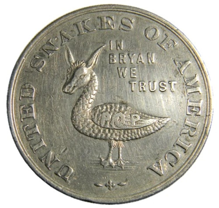 1896年ブライアン・ダイム銀貨、ユナイテッド・スネークス・オブ・アメリカ、POPトークン（02210）