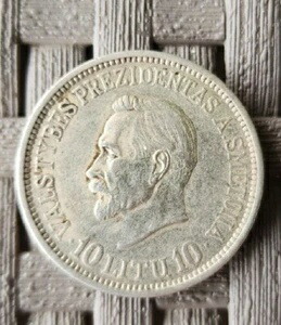リトアニア 10 リトゥ 1918-1938 (アンタナス スメトナ) 銀貨 レア 記念