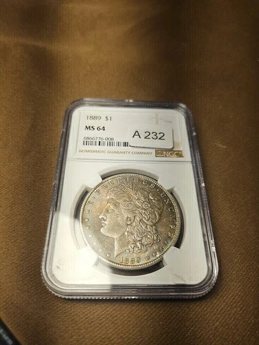 1889年 NGC Ms64 モルガン銀貨、両面マルチカラートナー
