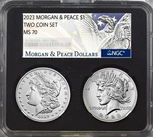 2023 P モーガン＆ピース シルバーダラー NGC MS70; デュアルコア 2 枚セット --