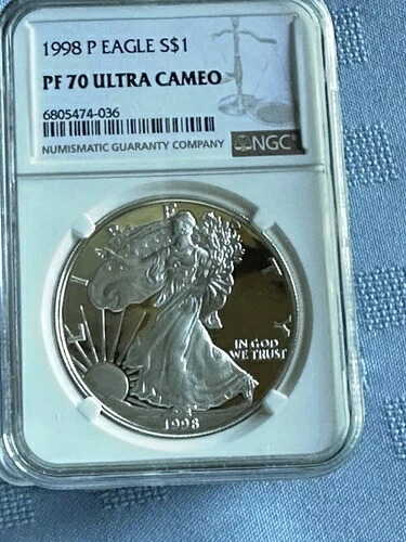 1998-P PF-70 NGC ウルトラカメオ アメリカン シルバー イーグル。