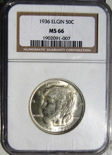 1936 NGC ELGIN COMMEM - MS66 - 光沢があり、よく打たれており、ゴールドトーンがかすかに感じられる