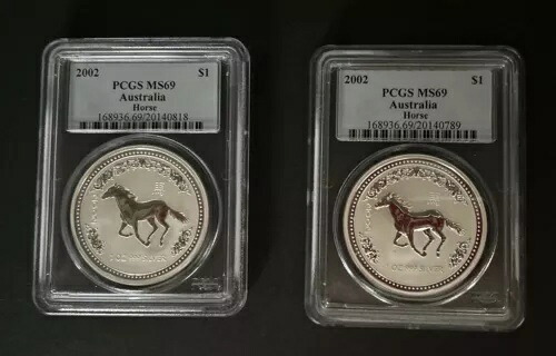 2枚セット 1オンス シルバー オーストラリア ホース 2002 ホース PCGS MS 69 グレード｜WORLD RESOURCE【KING店】