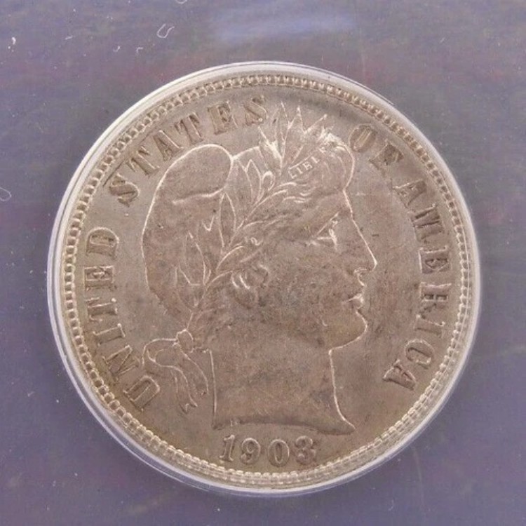 1903年 O バーバー ダイム 10セント ANACS AU50 - 日付がより良いコイン