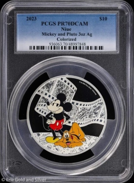 2023年 10ドル ニウエ 3オンス シルバー プルーフ カラー化 ミッキーとプルート PCGS PR 70 DCAM|WORLD RESOURCE【KING店】