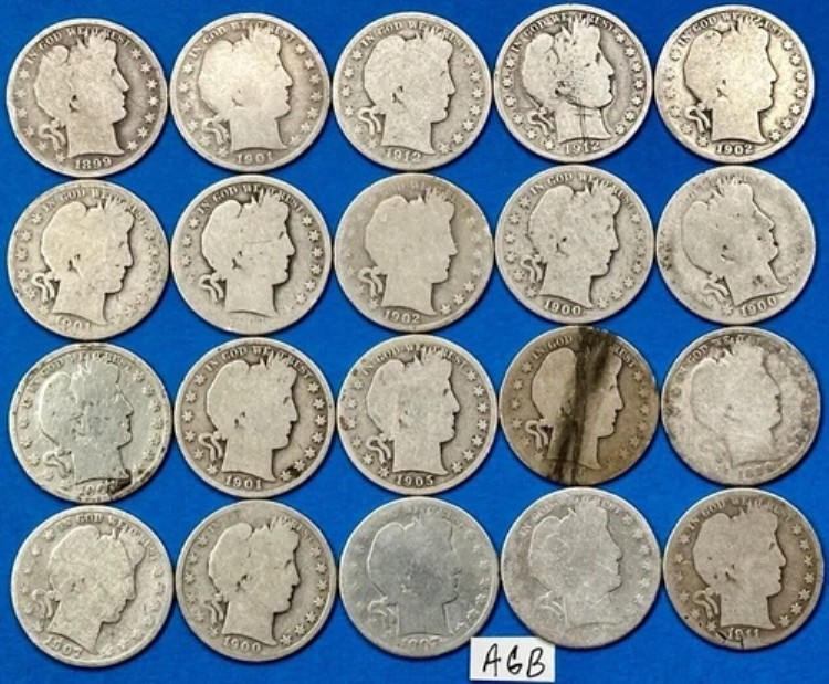 バーバー シルバー ハーフドル ロット ~ 判読可能な日付入りシルバーコイン 20 枚ロール #AGB｜WORLD RESOURCE【KING店】