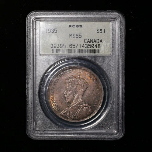 1935年 $1 MS65 PCGS OGH カナダ シルバードル 美しいオリジナルトーニング 宝石