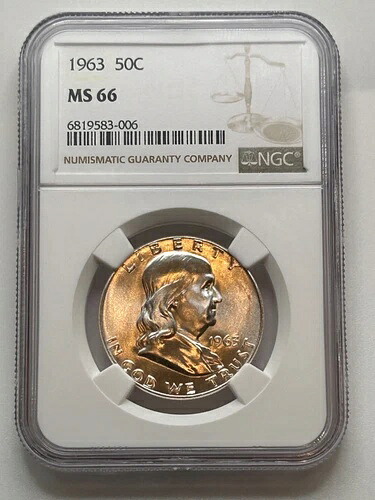 1963年 P フランクリン ハーフ ダラー NGC MS66 66以上では希少 (NGC 個体数 166)｜WORLD RESOURCE【KING店】 135,300円