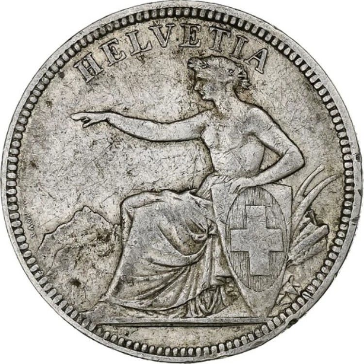 [#1114628] スイス、5フラン、ヘルベティア、1874年、ブリュッセル、銀、VF、KM:11