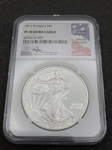 2013年 W $1 シルバーイーグル ジョン・マーカンティ サイン入り NGC PF70 ウルトラカメオ 136,400円