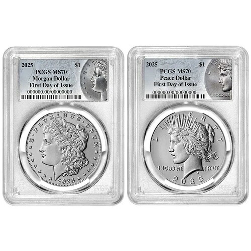 先行販売 - 2 個セット - 2025 年 1 ドル モーガン アンド ピース シルバー ダラー PCGS MS70 FDOI モーガン アンド ピース シルバー ダラー｜WORLD RESOURCE【KING店】