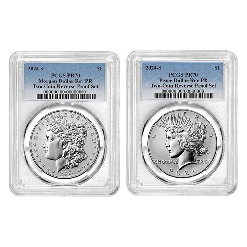 2 個セット - 2024-S リバース プルーフ $1 モーガン アンド ピース シルバー ダラー PCGS PR70 ブラック...