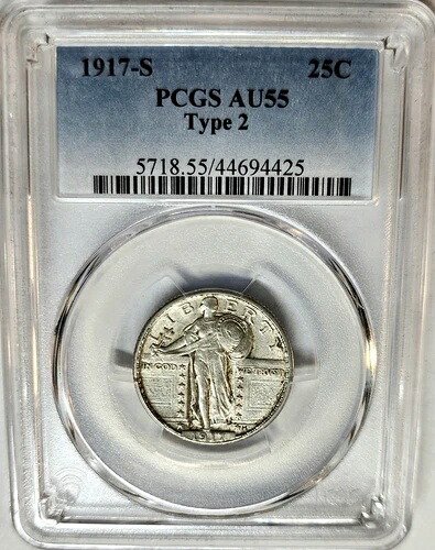 チョイス 1917-S タイプ2 スタンディング リバティ クォーター 25セント PCGS AU-55 ほぼ未使用｜WORLD RESOURCE【KING店】