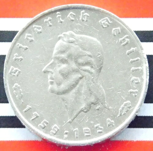 ドイツ 5 ライヒスマルク 1934 F シラー 生誕 175 周年記念 銀貨 第三帝国 第二次世界大戦マーク 136,950円