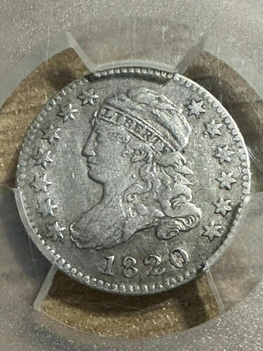 1820年製キャップドバストダイム、スモール0、PCGS XF詳細、送料無料
