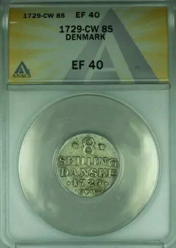 1729年 デンマーク 8スキリング銀貨 フレゼリク4世 ANACS EF-40 (WB3)｜WORLD RESOURCE【KING店】