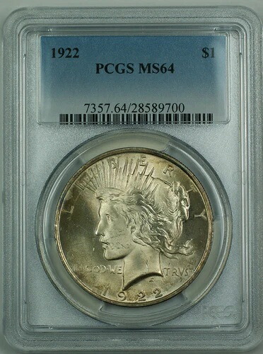 1922年 ピースシルバードル 1ドル PCGS MS-64 ライトトーン 白黒｜WORLD RESOURCE【KING店】 138,050円