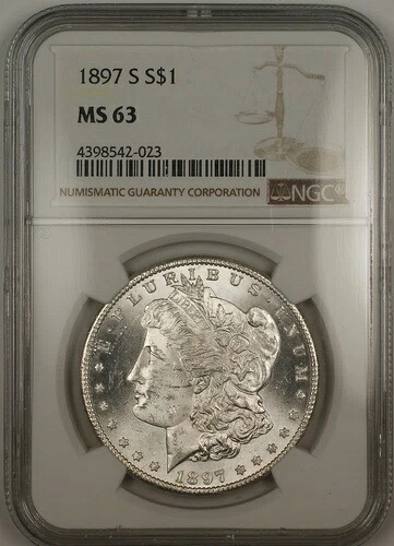 1897-S モーガン シルバー ダラー 1ドル コイン NGC MS-63 (13d)｜WORLD RESOURCE【KING店】