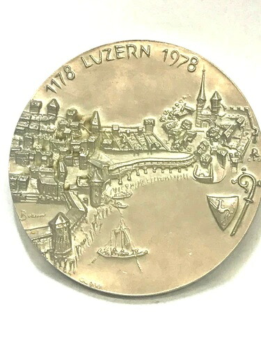 スイス 1978 ** レア ** 銀メダルトークン。ルツェルン州のシティビュー