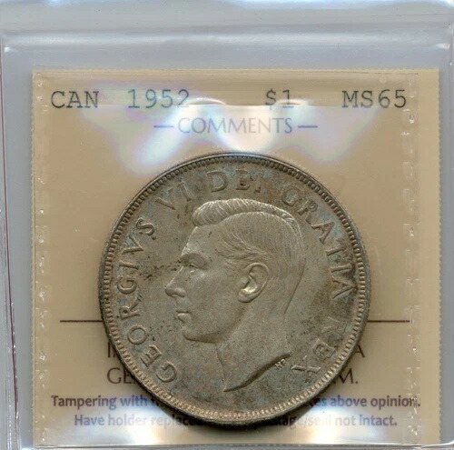 1952年カナダ銀貨、ウォーターライン - ジェムアンサーキュレート、ICCS MS 65