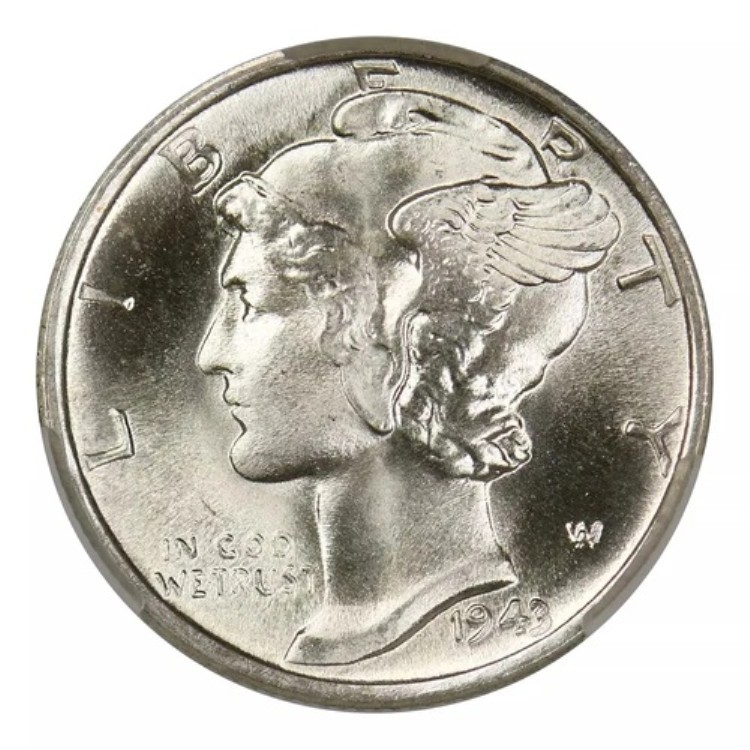 1943-S マーキュリーダイム CACG MS67 FB