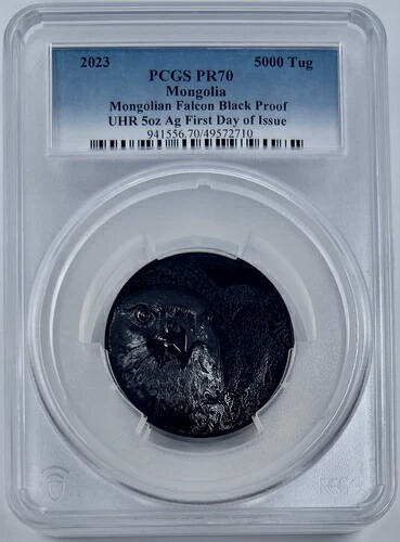 モンゴリアン・ファルコン 2023 S5000T モンゴル 5オンス シルバー ブラック プルーフ PCGS PF 70 UHR 999