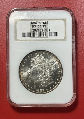 1887年 O モルガン銀貨、NGCグレード MS63 PL、プルーフライク。この年代としては硬質。｜WORLD RESOURCE【KING店】