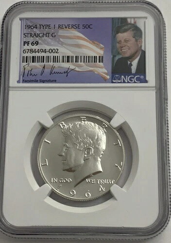 1964年 NGC PF69 プルーフ タイプ1 ストレートG シルバー ケネディ ハーフ JFK コイン シグネチャー 50セント｜WORLD RESOURCE【KING店】