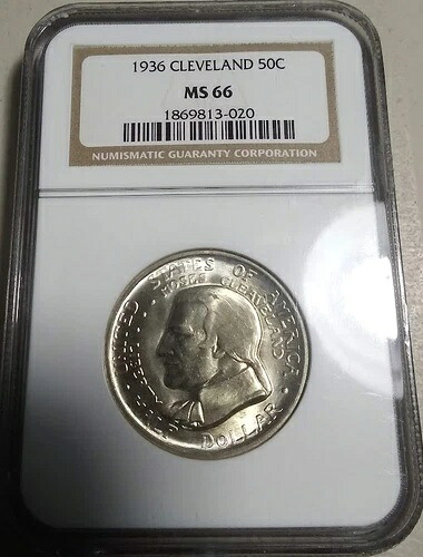 :1936年 50セント モーゼス・クリーブランド記念ハーフドル ほぼ極上 NGC MS66 希少 R3