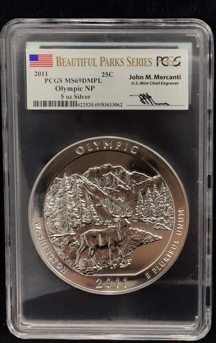 2011年 オリンピック NP ATB アメリカ ビューティフル 5オンス シルバー PCGS MS69 DMPL