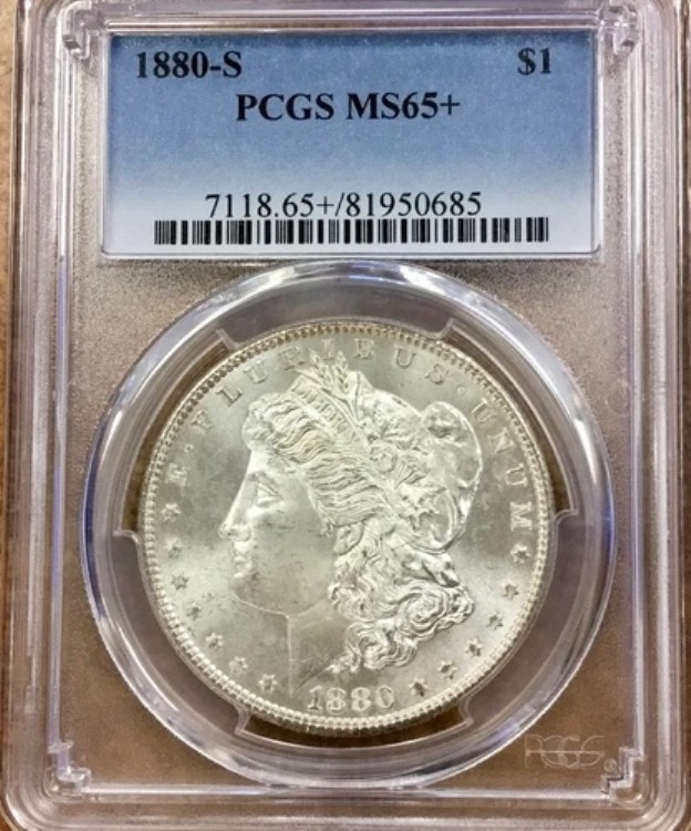 1880年 S モーガン銀貨 PCGS 良品 MS 65+ Vam12 チェックマーク スパイクイン8