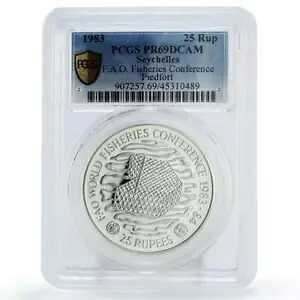 セイシェル 25ルピー FAO 漁業会議 PR69 PCGS シルバー ピエフォート コイン 1983年