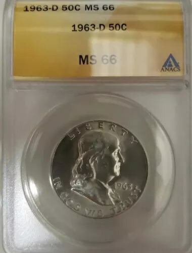 1963年 D ベン・フランクリン シルバー ハーフドル -- ANACS MS 66