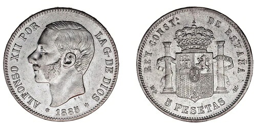 5ペセタ銀貨 / 銀貨。硬貨。マドリード。アルフォンソ12世。1885*86。XF。